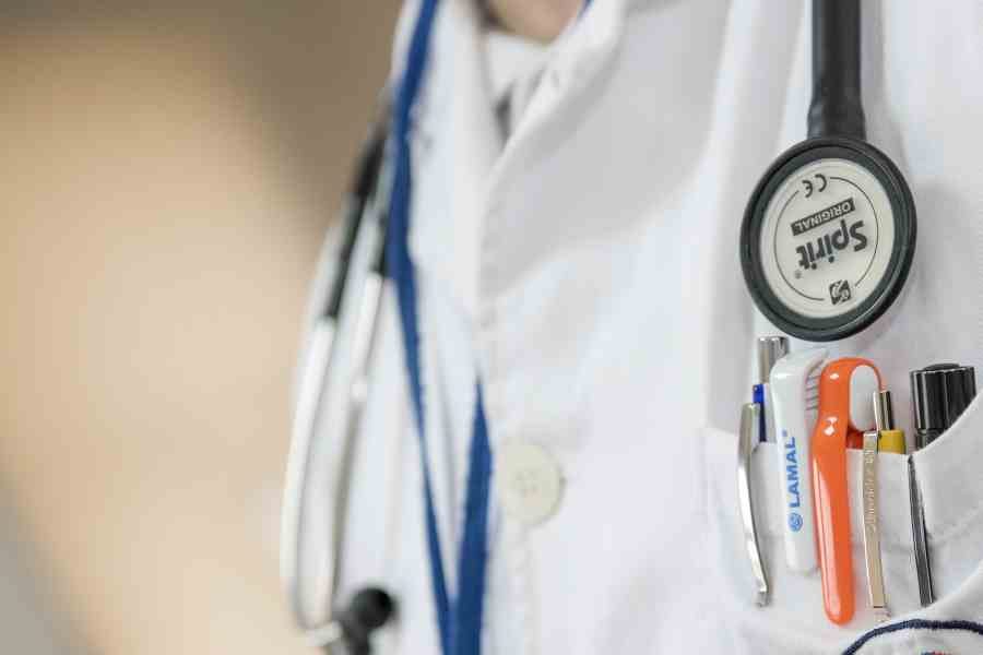 Close-up of a stethoscope and medical instruments, symbolising emergency medical care